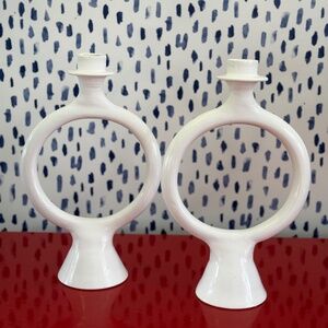 Anthropologie Modern Candlesticks (Pair) White